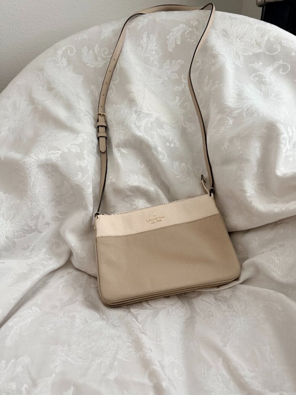 Kate Spade Small Pebble Leather Shoulder Bag Two Toned Tan and Cream